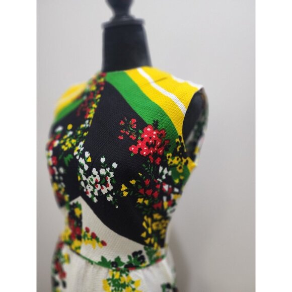 VTG Gorgeous Bleeker Street Floral Dress 60s 70s Retro Waffle Cinch Waist Sz S M - Picture 6 of 13